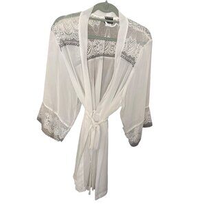 Womens NEW Cinema Etoile Seductive Wear Robe White Semi Sheer Lace Trim XLarge